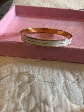 Monet Gold Tone Bangle with White Enamel Stripes
